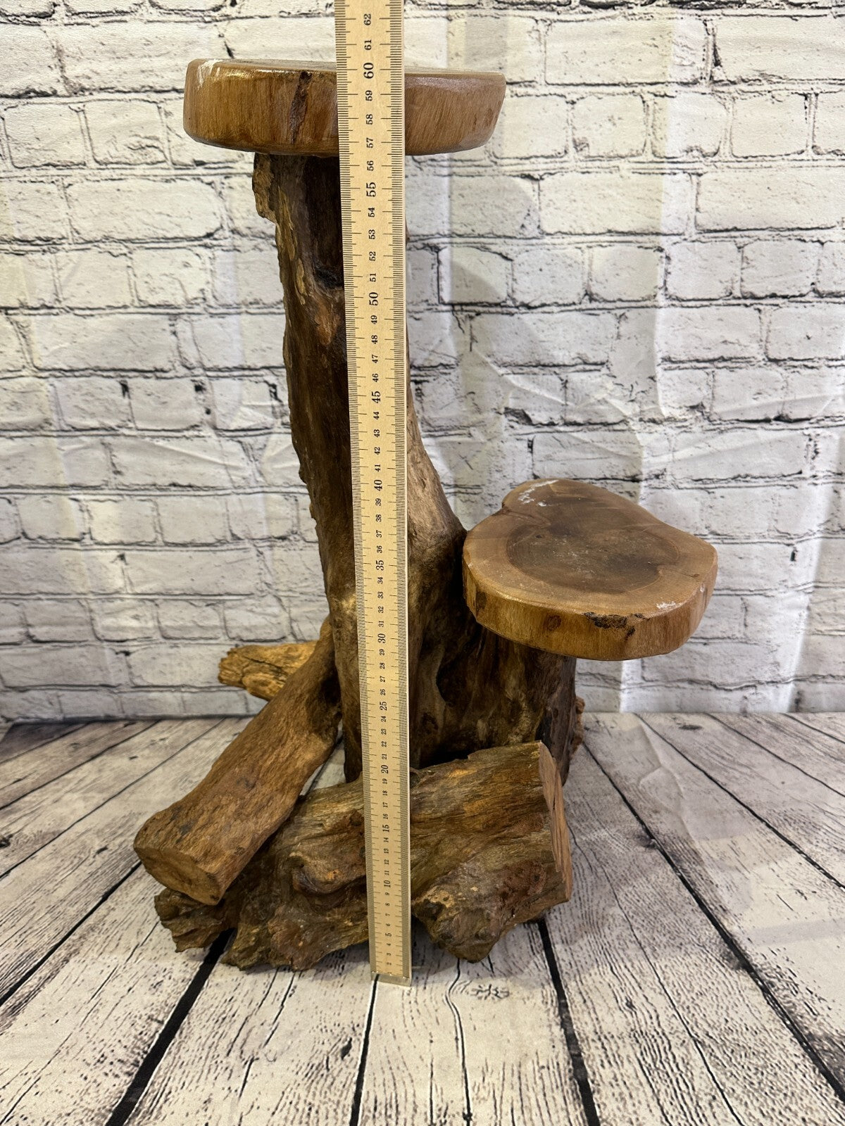 60cm x 25cm Double Teak Root Wood Mushroom Coffee Table Side Home Furniture