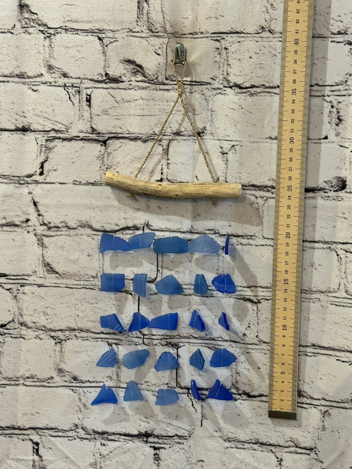 25cm x 15cm Dark Blue Wind Recycled Glass Driftwood Handmade Garden Home Mobile
