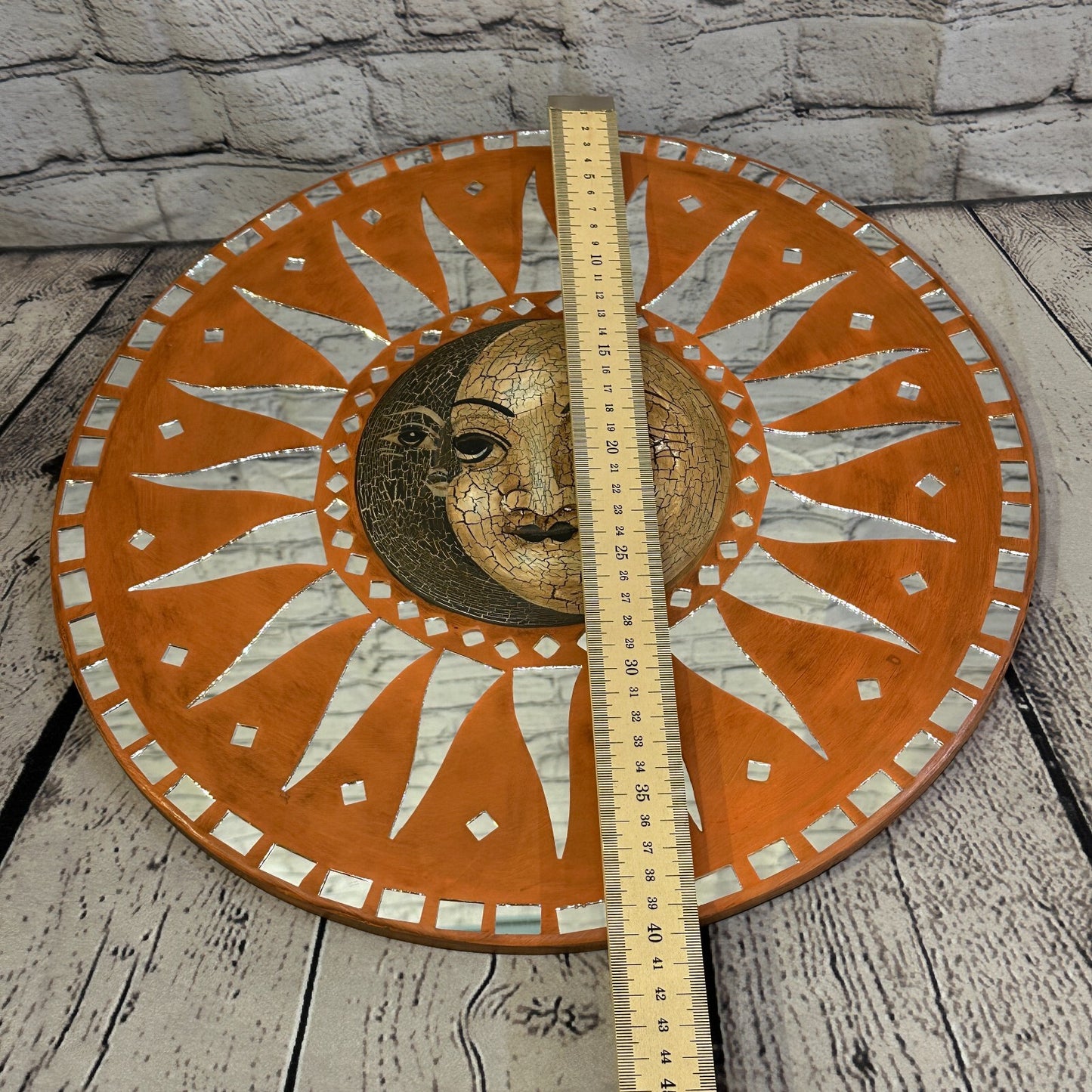 Sun Moon Face Mosaic Tile Wall Mirror 40cm x 40cm 16 Inches Handmade Fairtrade