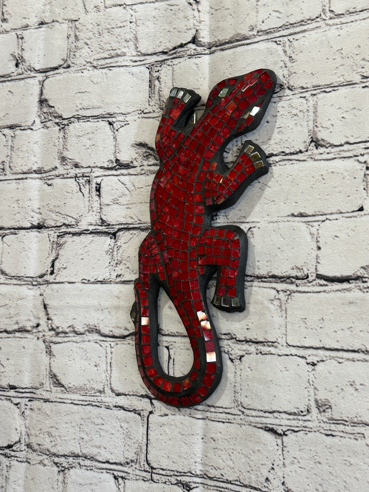 30cm Gecko Red Mosaic Wall Hanging Wooden Ornaments Wood Carving
