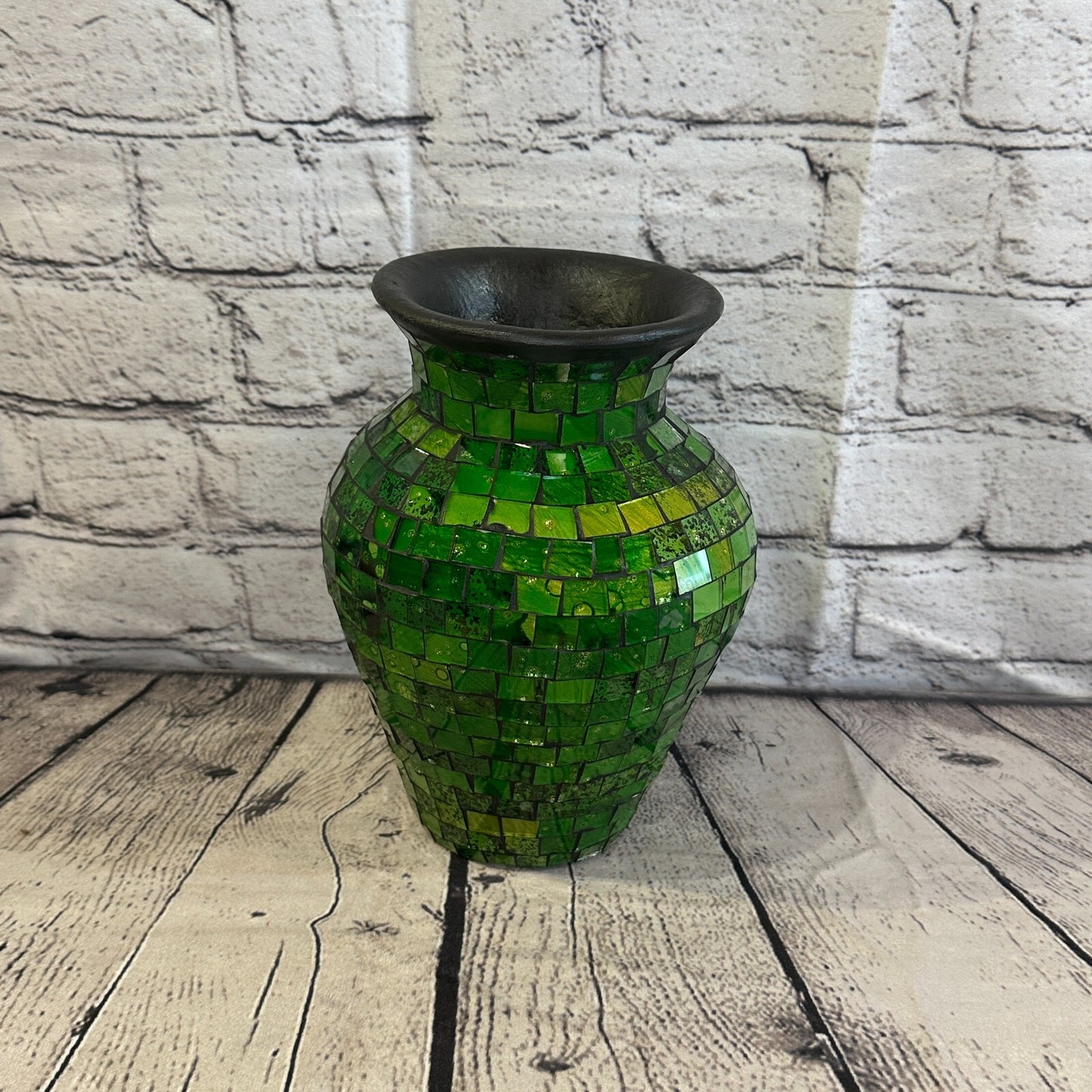 20cm Green Hand Painted Glass Mosaic Terracotta Vase Vessel Ceramic Pottery