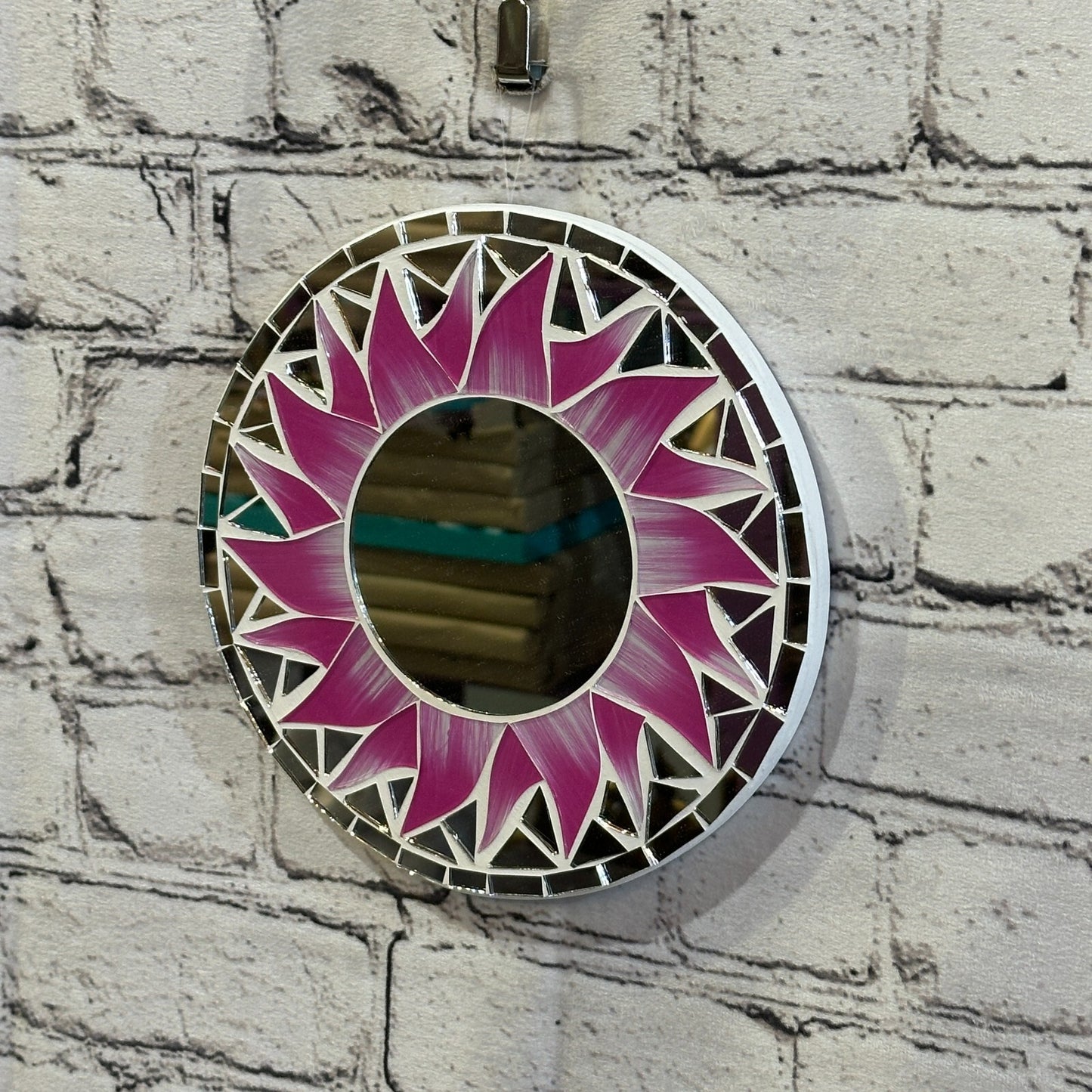 Pink Flame Sun Mosaic Tile Wall Mirror 20cm x 20cm 8 Inches Handmade New