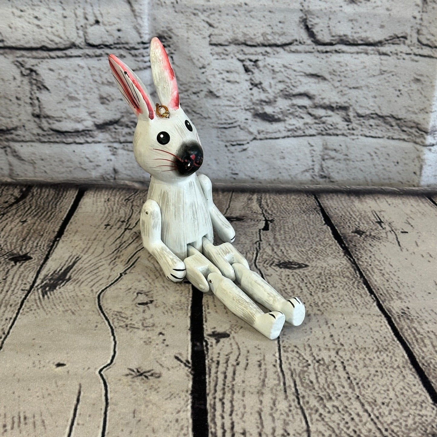 10cm White Rabbit Sitting Animal, Wooden Shelf Ornament Handmade and Fairtrade