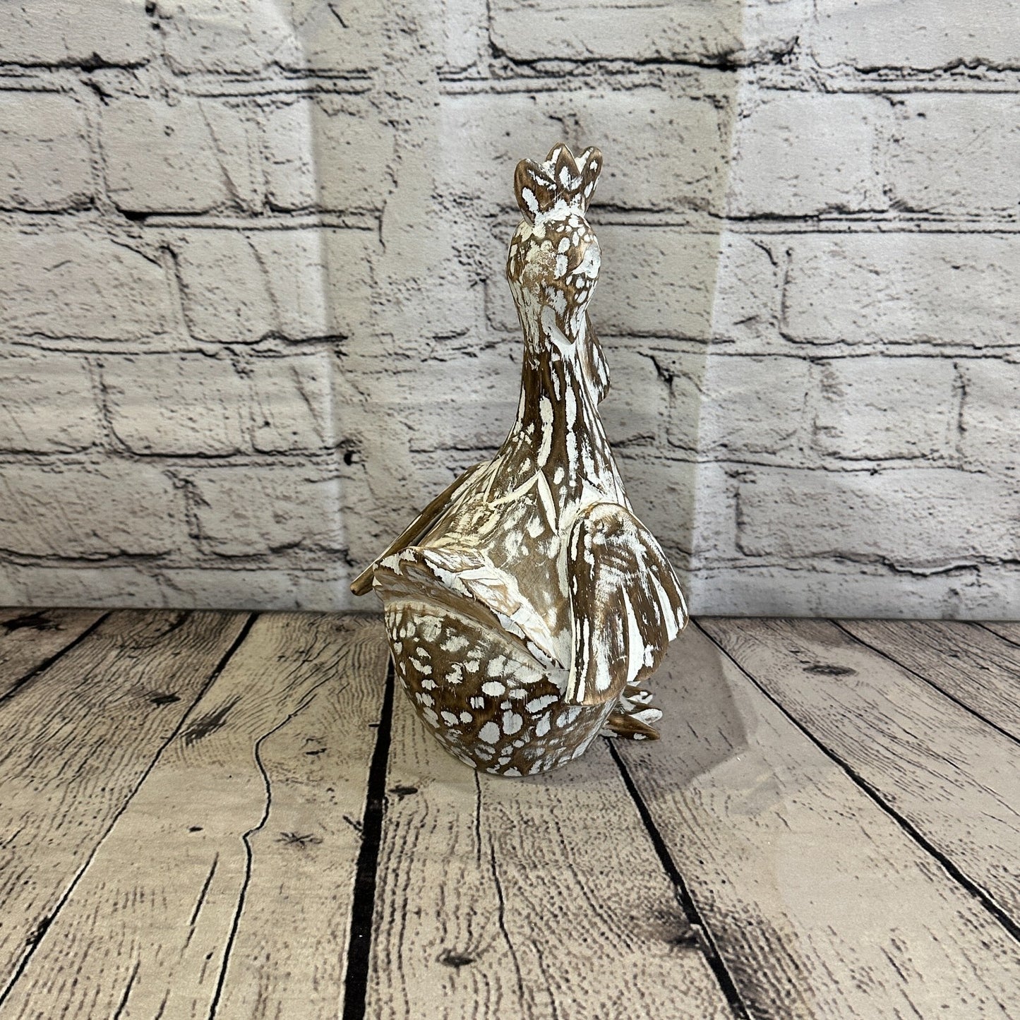25cm x 12cm Brown Shabby Wooden Rooster Cockerel Retro Collectable Hand Carved