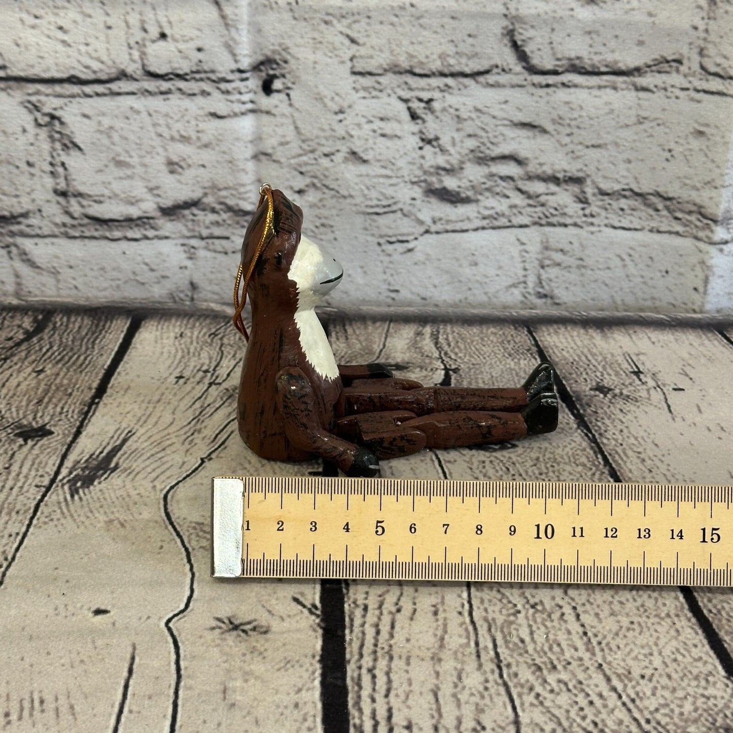 10cm Brown Monkey Sitting Animal, Wooden Shelf Ornament Handmade and Fairtrade