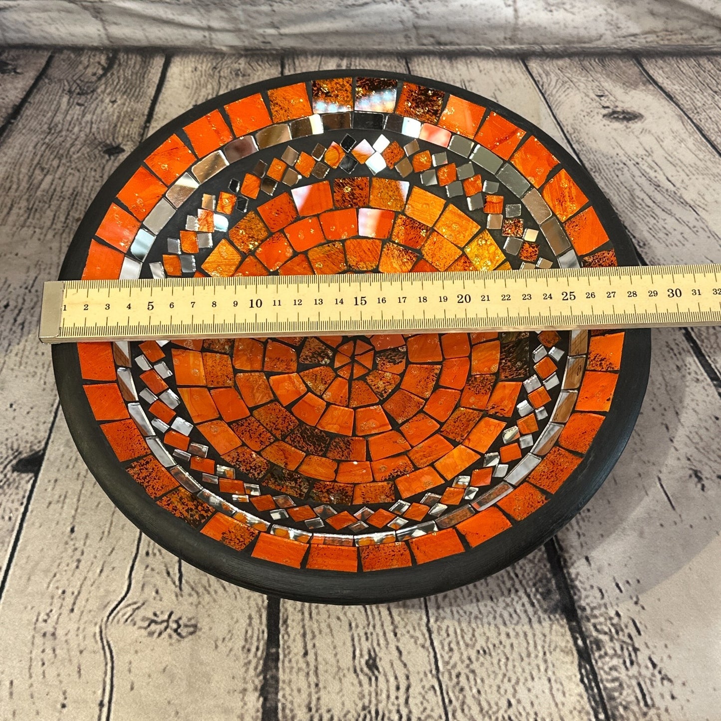 28cm Orange Round Mosaic Handmade Ceramic Glass Tile Bowl Fruit