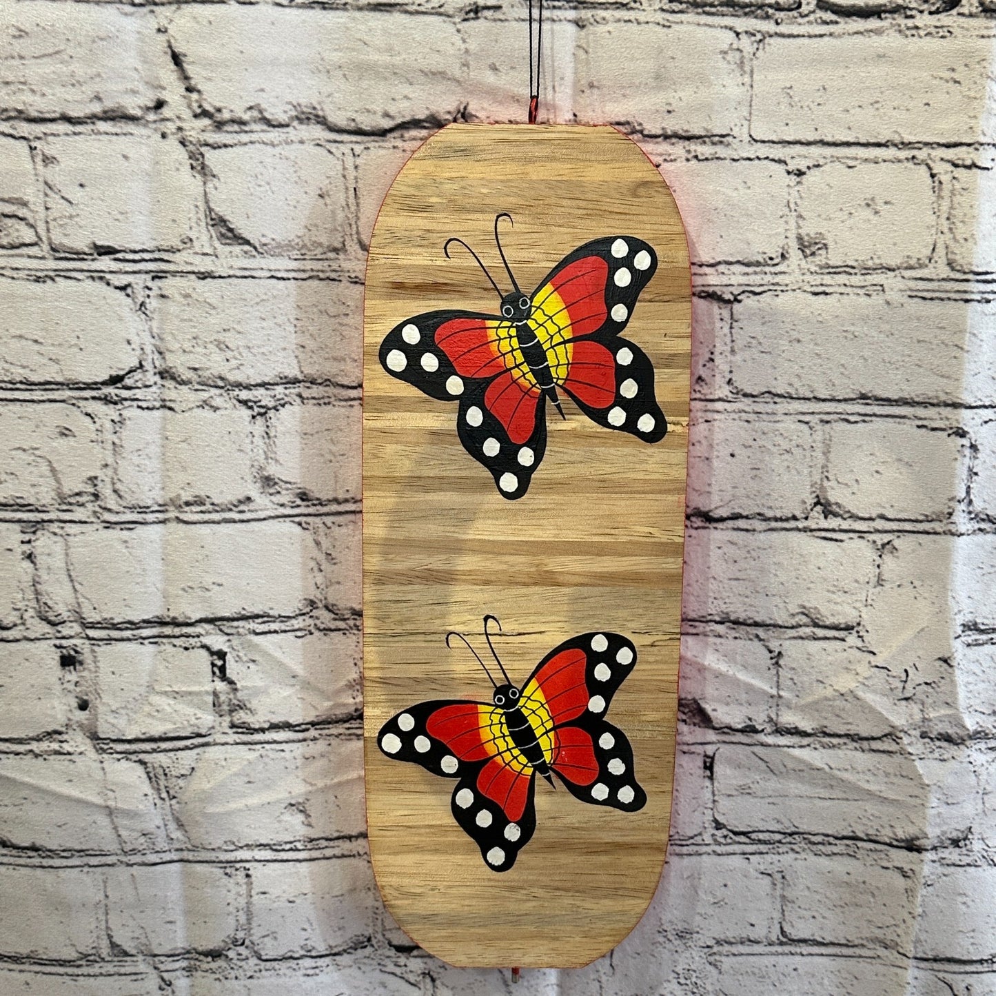 40cm Red Butterfly Pattern Wind Spinner Wooden Spiral Mobile Garden Ornament