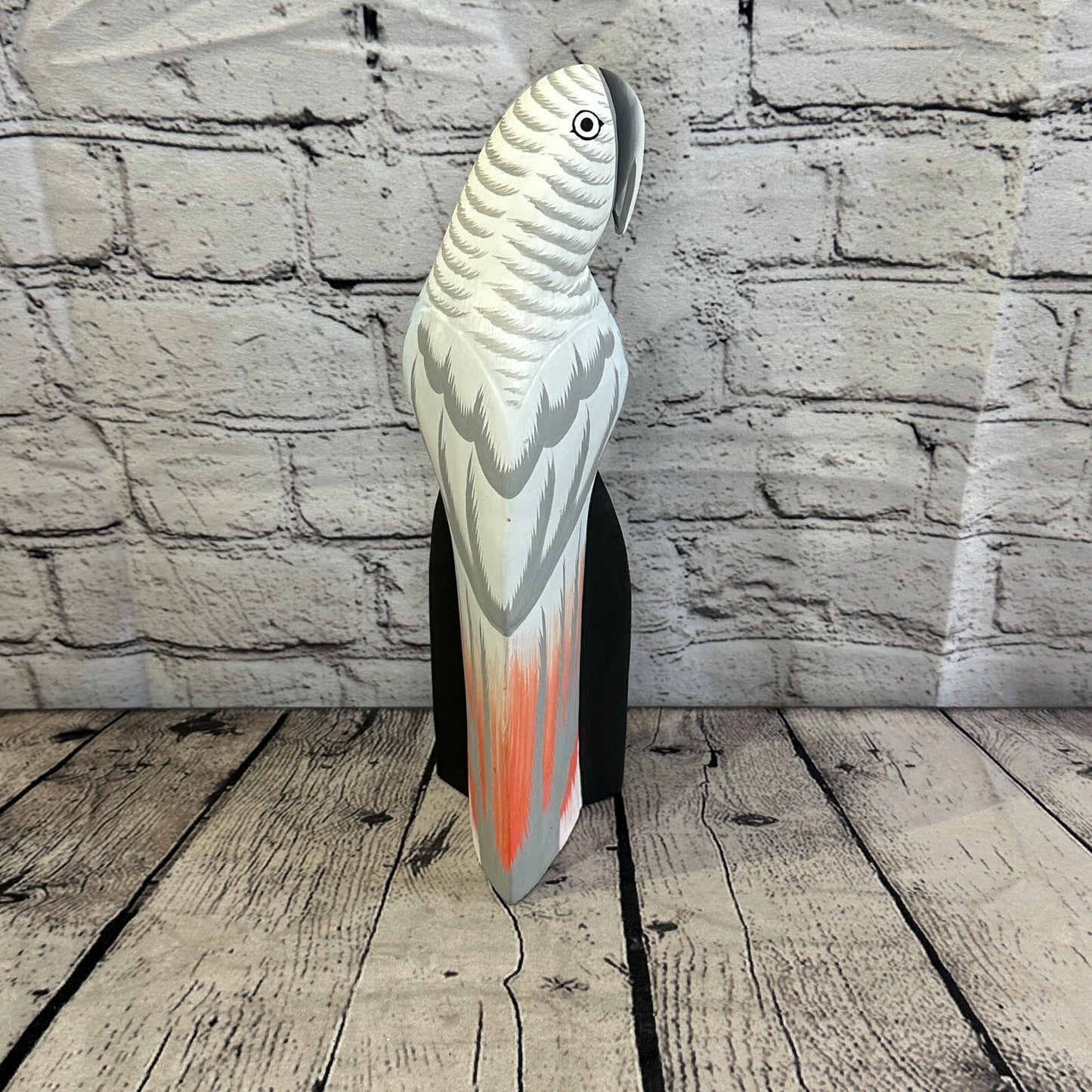 30cm Grey Parrot Bird Ornament Statue Fair Trade Hand Made Carved Wood