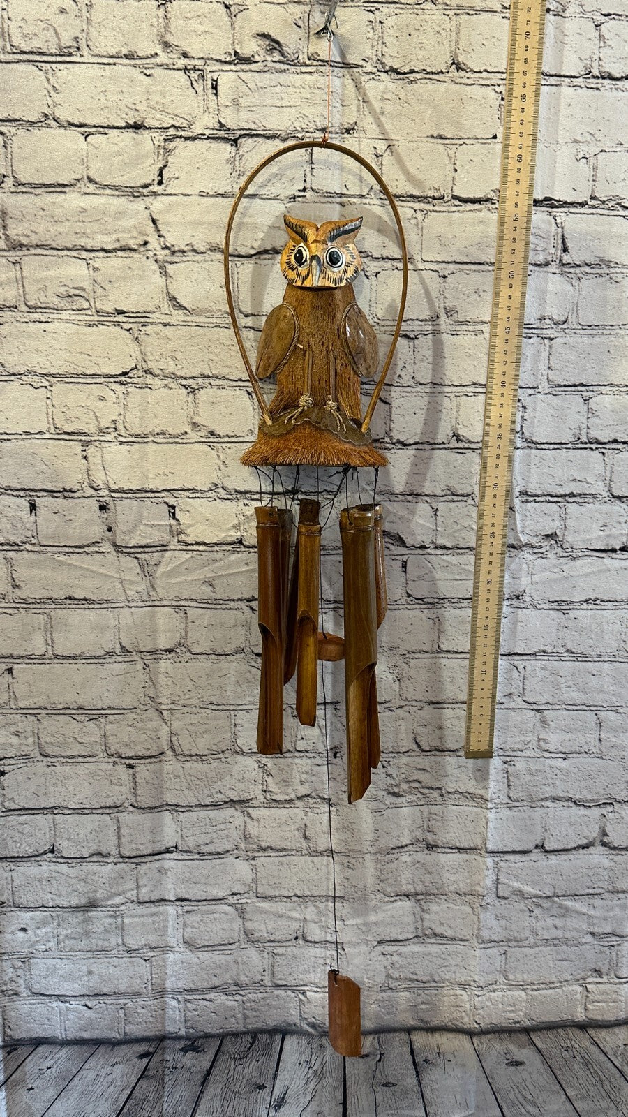 Owl With Chimes Bamboo Windchime 60cm Garden Gift Summer Handmade Chimes