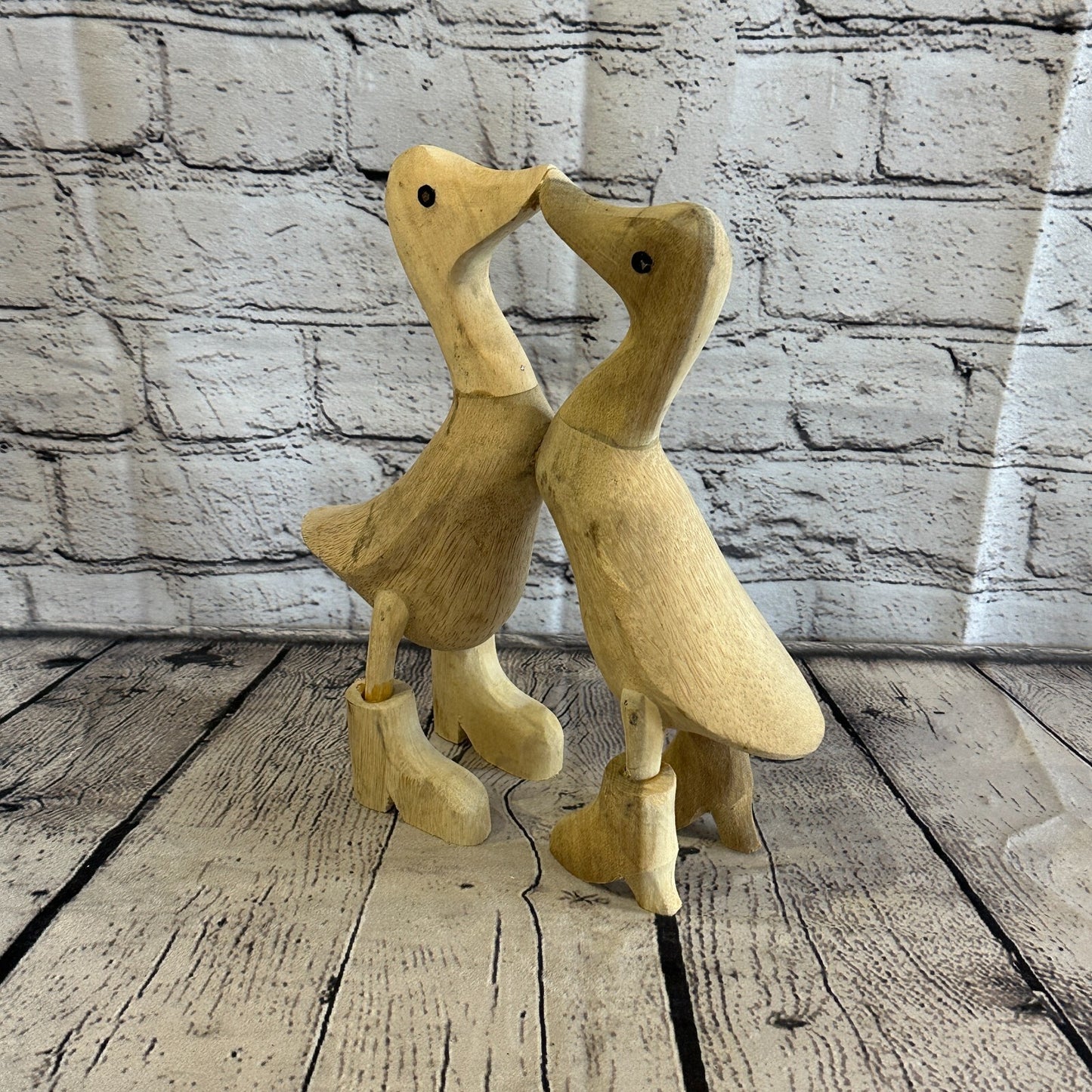 Kissing Ducks 25cm Tall Wooden Hairy Duckling Baby Duck Bamboo Root Fairtrade