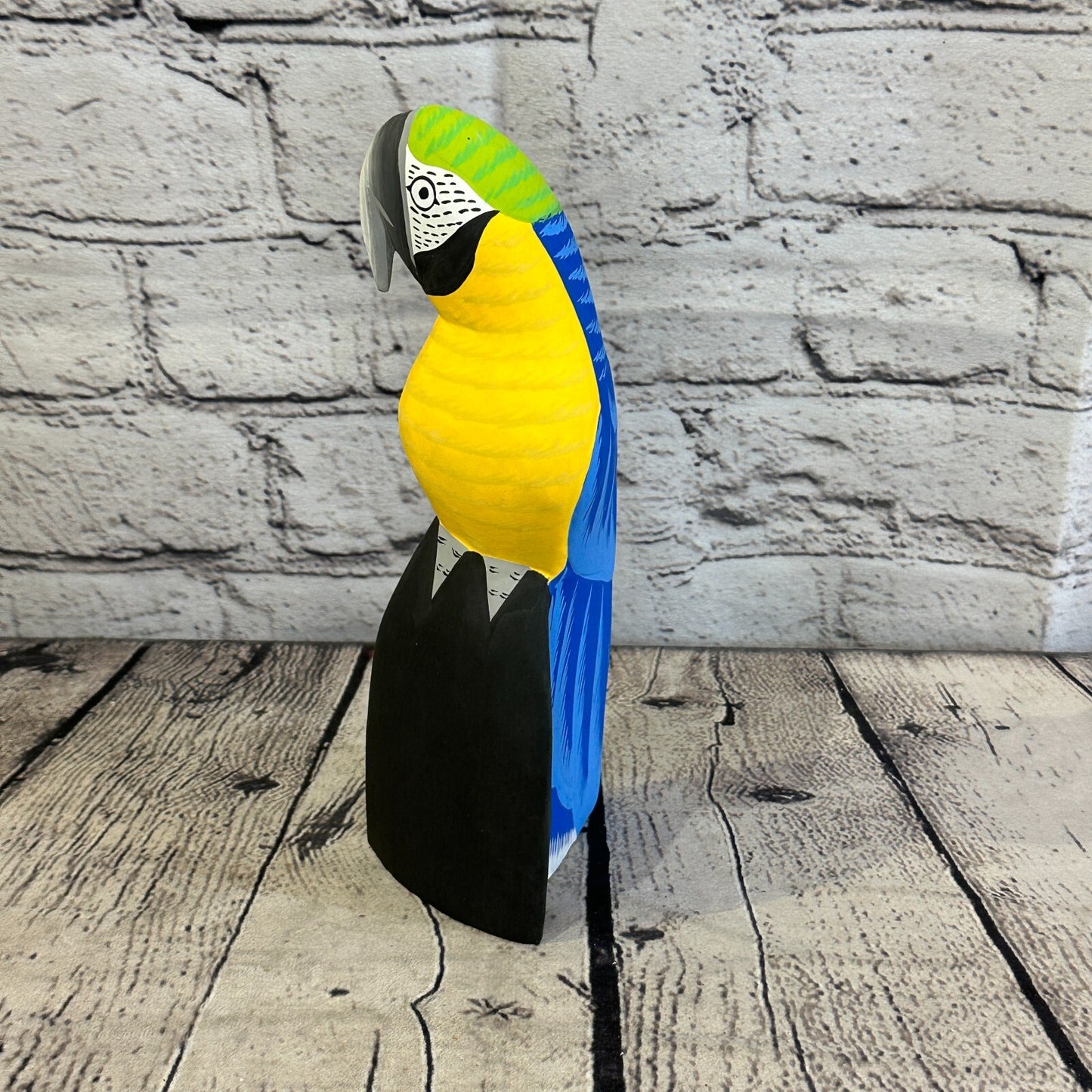 20cm Blue Parrot Bird Ornament Statue Fair Trade Hand Made Carved Wood