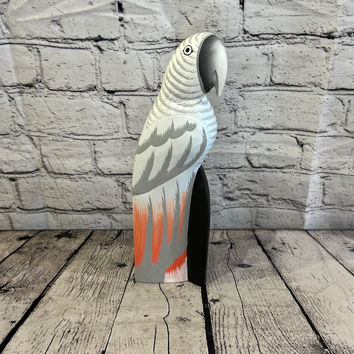 30cm Grey Parrot Bird Ornament Statue Fair Trade Hand Made Carved Wood