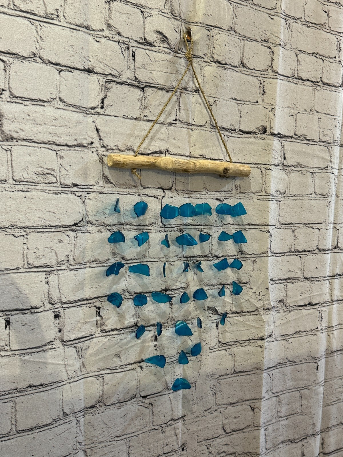 45cm x 25cm Light Blue Wind Recycled Glass Driftwood Handmade Garden Home Mobile