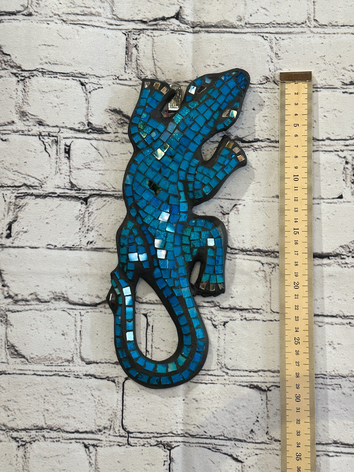 30cm Gecko Turquoise Blue Mosaic Wall Hanging Wooden Ornaments Wood Carving