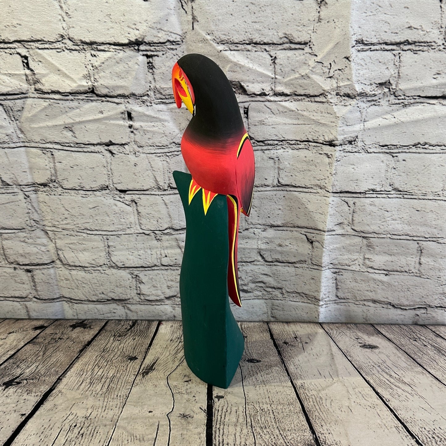 40cm Dark Red Parrot Bird Ornament Statue Fair Trade Hand Made Carved Wood