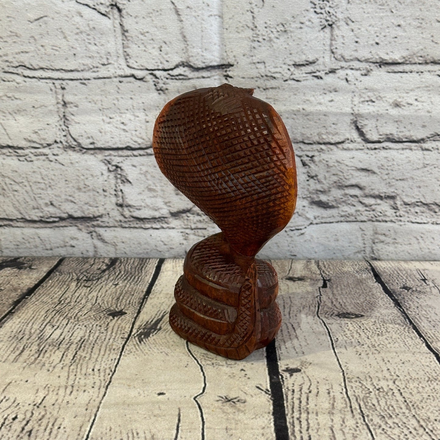 15cm x 8cm Solid Wood Cobra Carving Sculpture Decor Statue Snake Oriental Cobra
