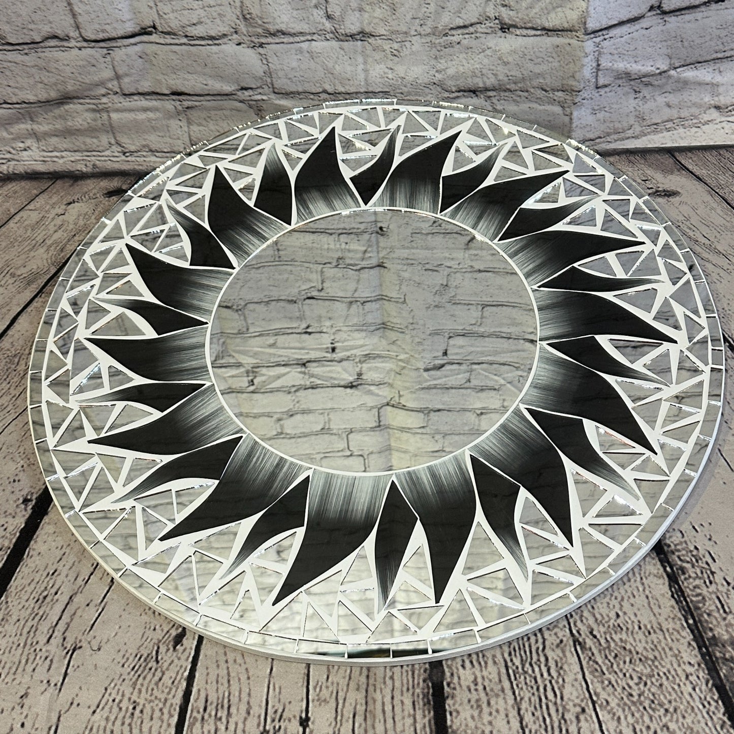 Black Flame Sun Mosaic Tile Wall Mirror 50cm x 50cm 20 Inches Handmade New