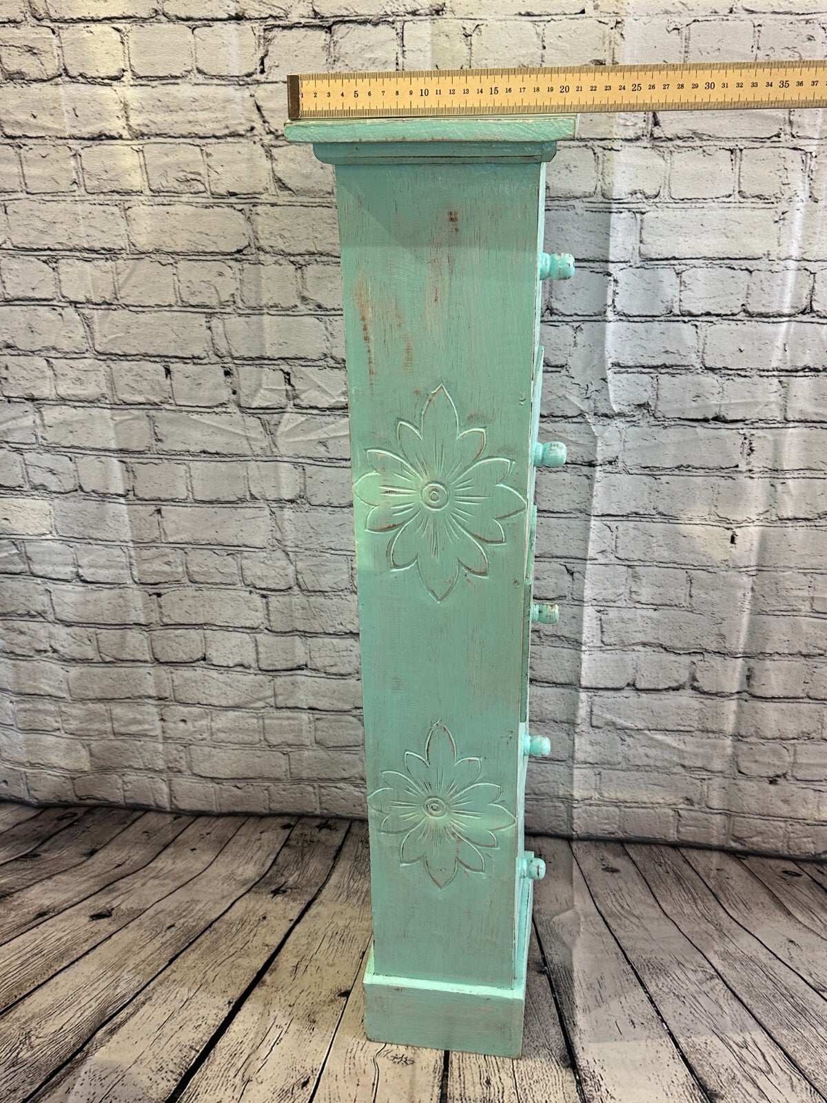 100cm x 25cm Blue 5 Draw Wooden Side Cabinet Living Hallway Storage Furniture