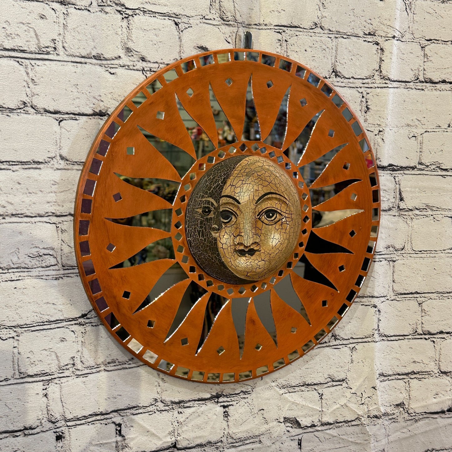 Sun Moon Face Mosaic Tile Wall Mirror 40cm x 40cm 16 Inches Handmade Fairtrade