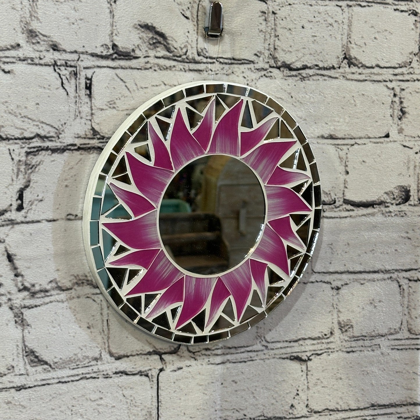 Pink Flame Sun Mosaic Tile Wall Mirror 20cm x 20cm 8 Inches Handmade New