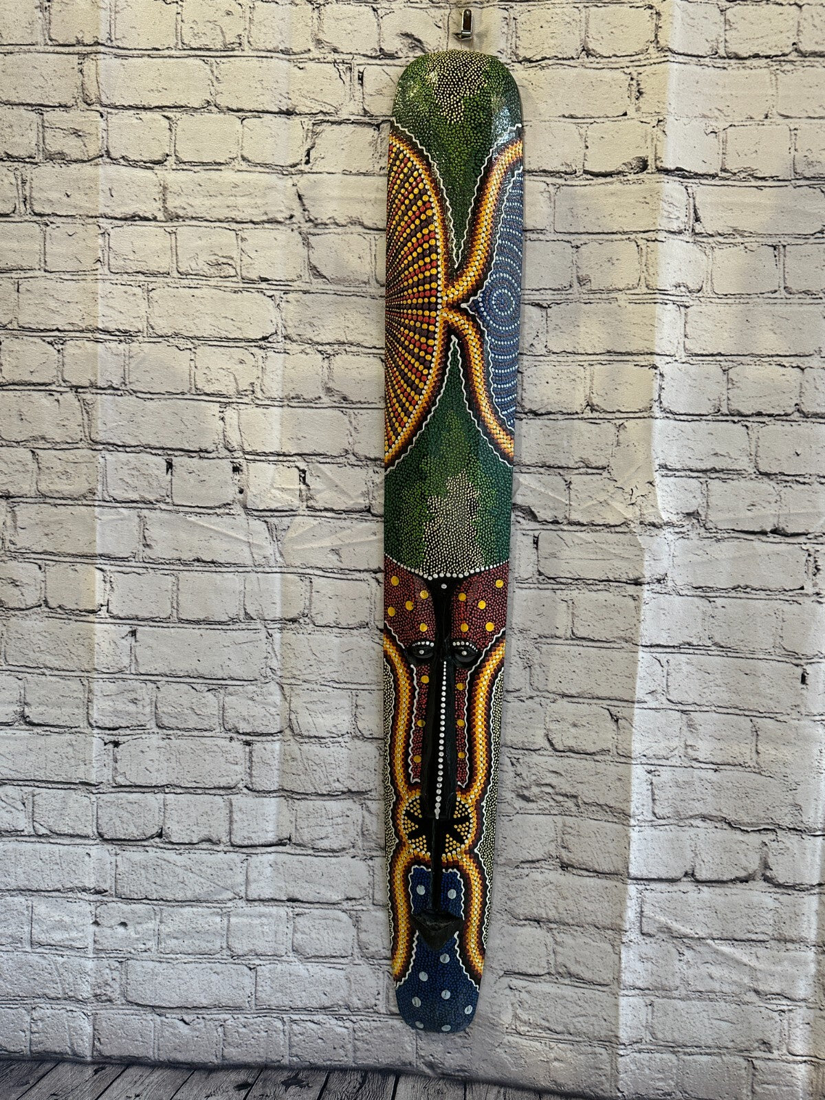 Mask 100cm Carved Wooden Dot Painted Ethnic Tribal Tiki Wall Art Handmade No 6