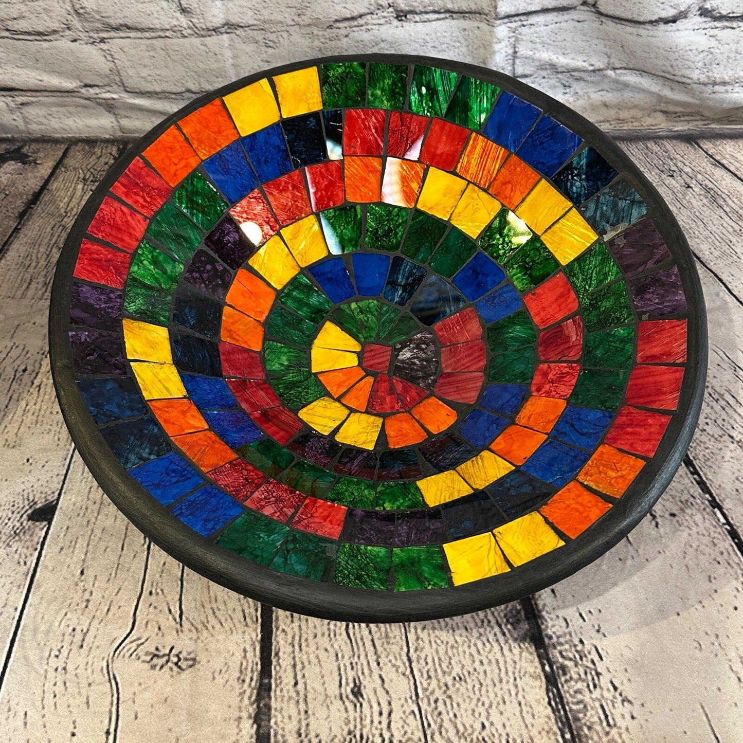 35cm Rainbow Blocks Round Mosaic Handmade Ceramic Glass Tile Bowl Fruit