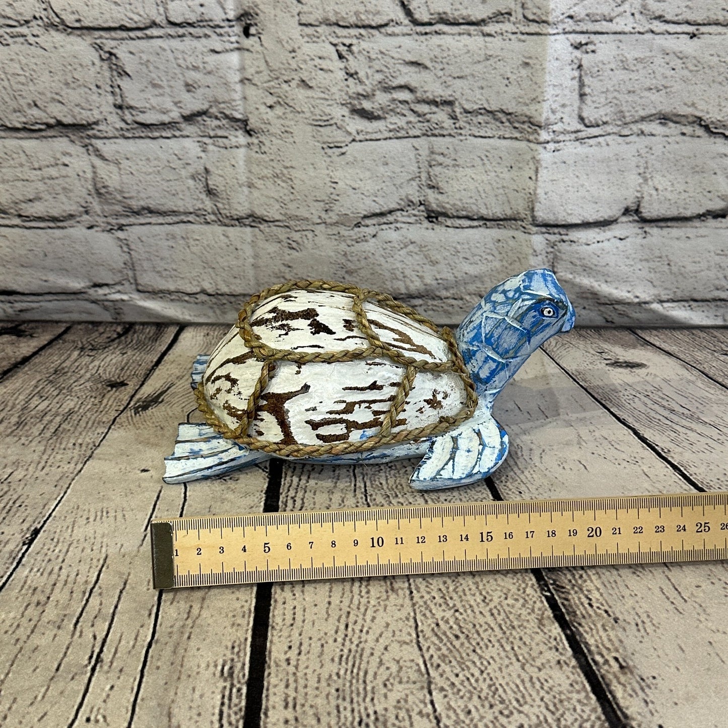 Blue White Folk Art Hand Painted Turtle Coconut Shell Ornaments Hanging Decor