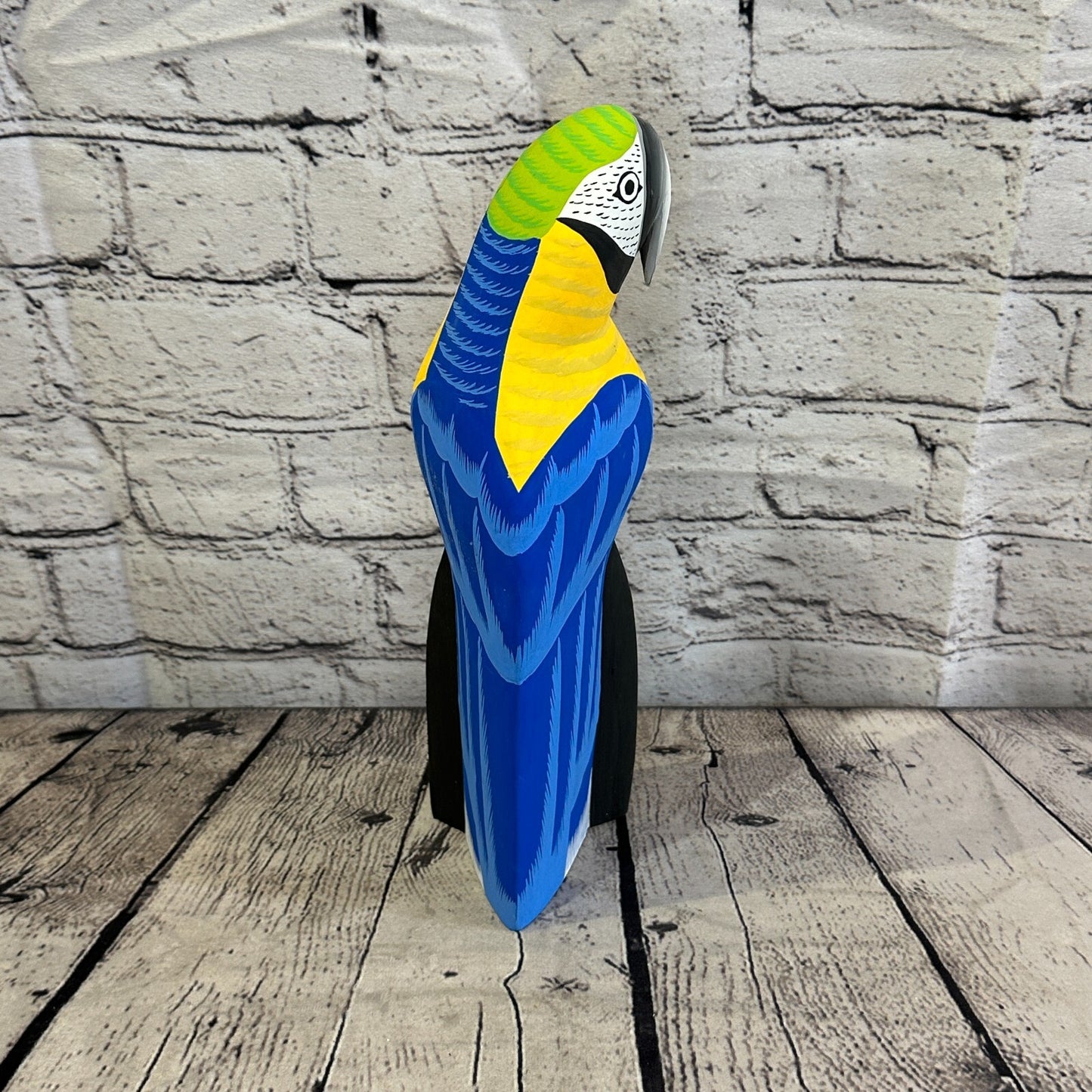 30cm Blue Parrot Bird Ornament Statue Fair Trade Hand Made Carved Wood