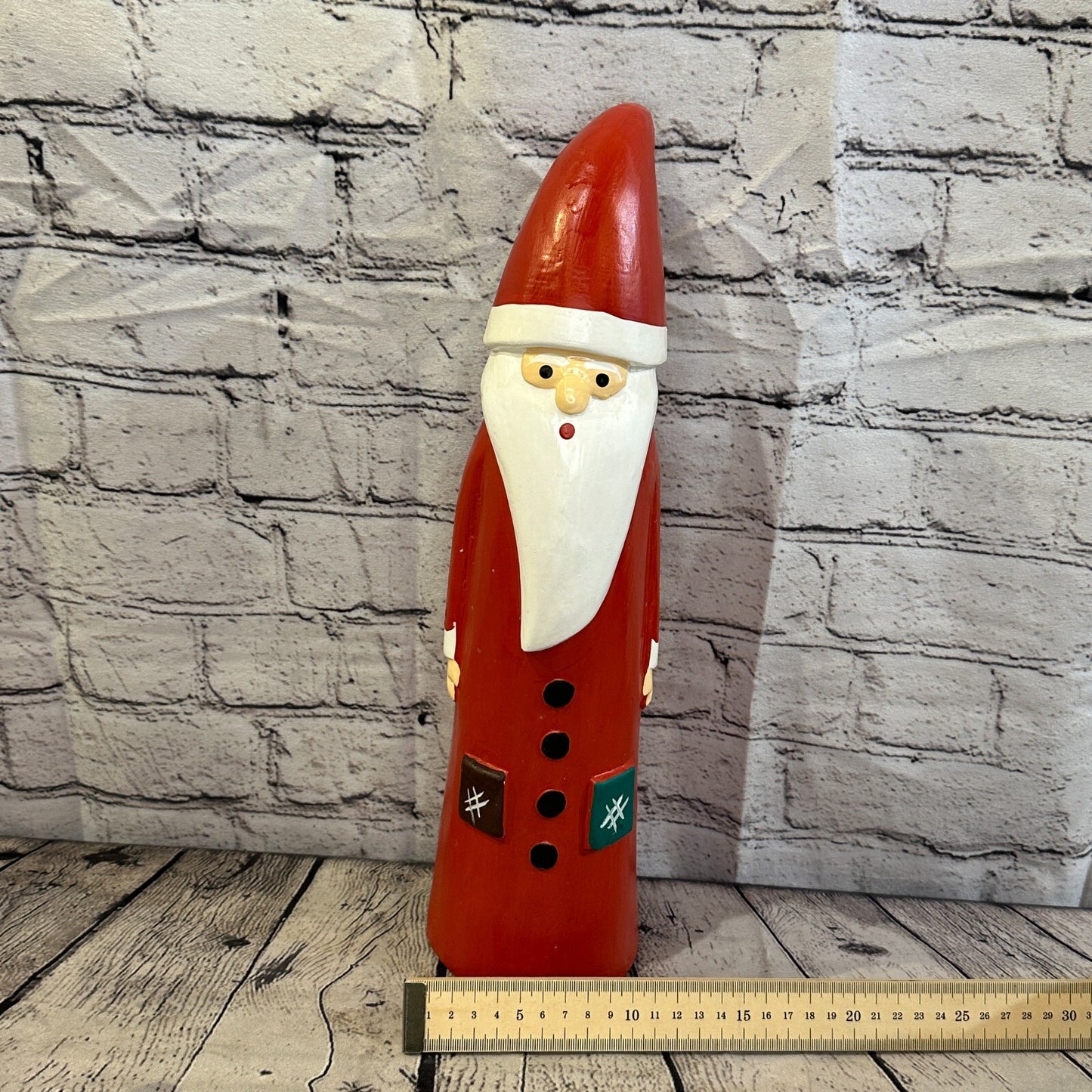 40cm x 8cm Red Pointy Hat Santa Claus Handcrafted Wood Xmas Christmas Ornament