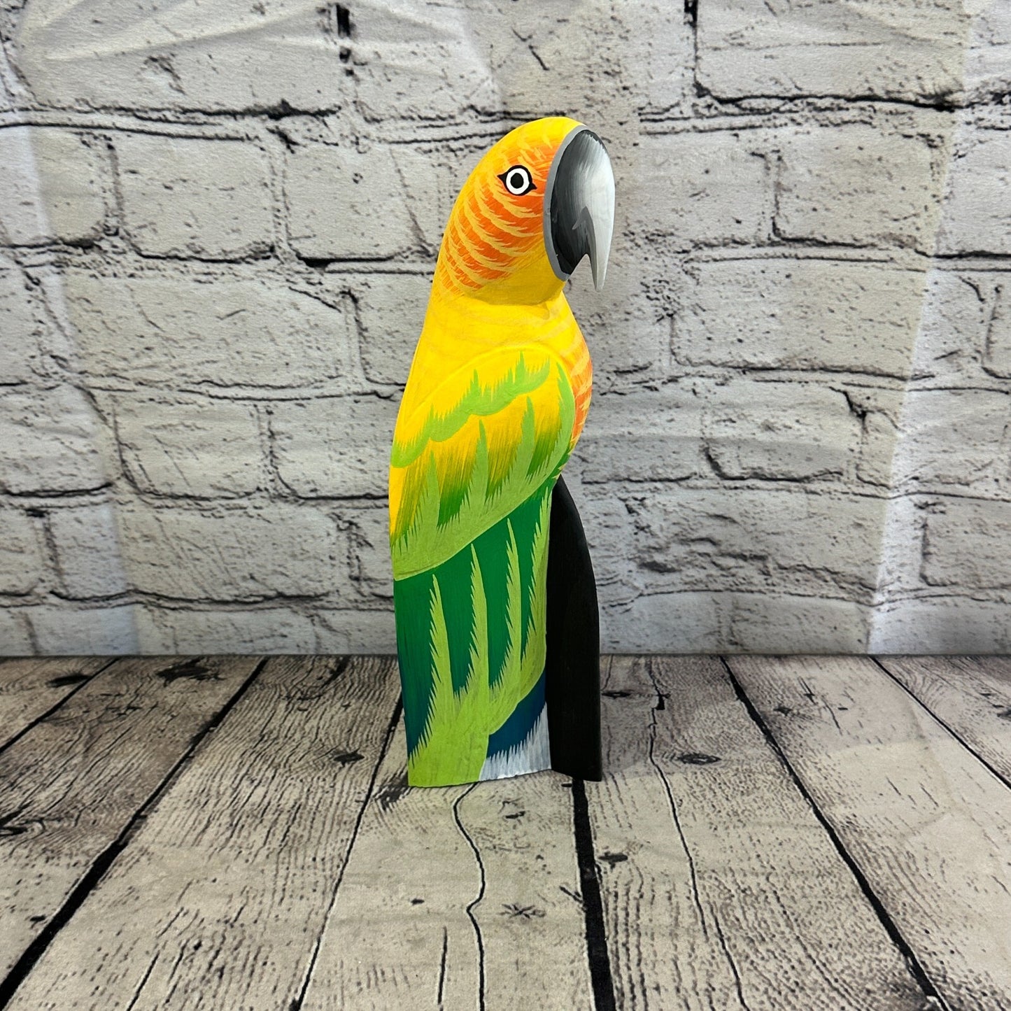 30cm Yellow Parrot Bird Ornament Statue Fair Trade Hand Made Carved Wood