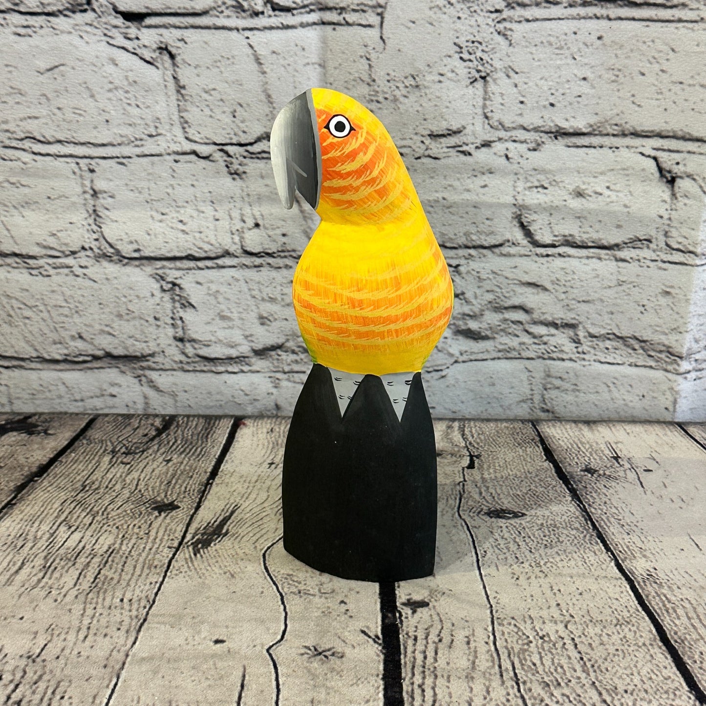 20cm Yellow Parrot Bird Ornament Statue Fair Trade Hand Made Carved Wood
