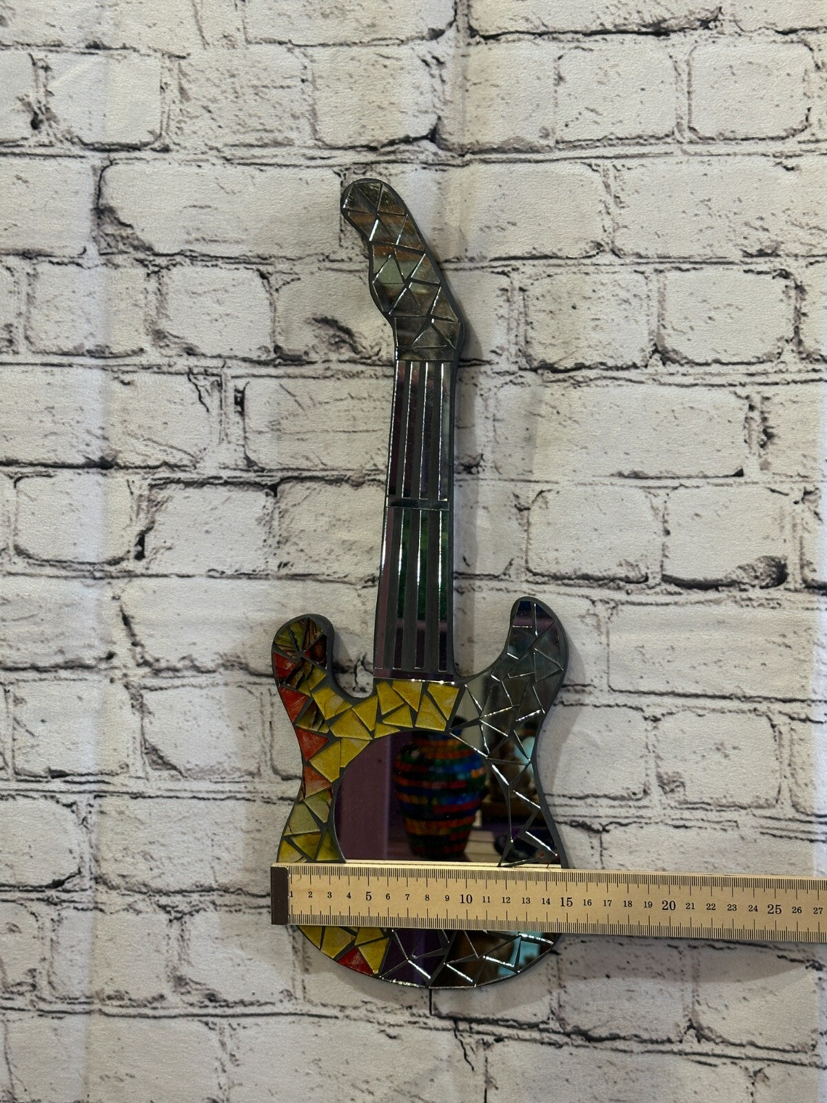 Yellow Guitar Mosaic Tile Wall Mirror 40cm x 15cm 16 Inches Handmade New