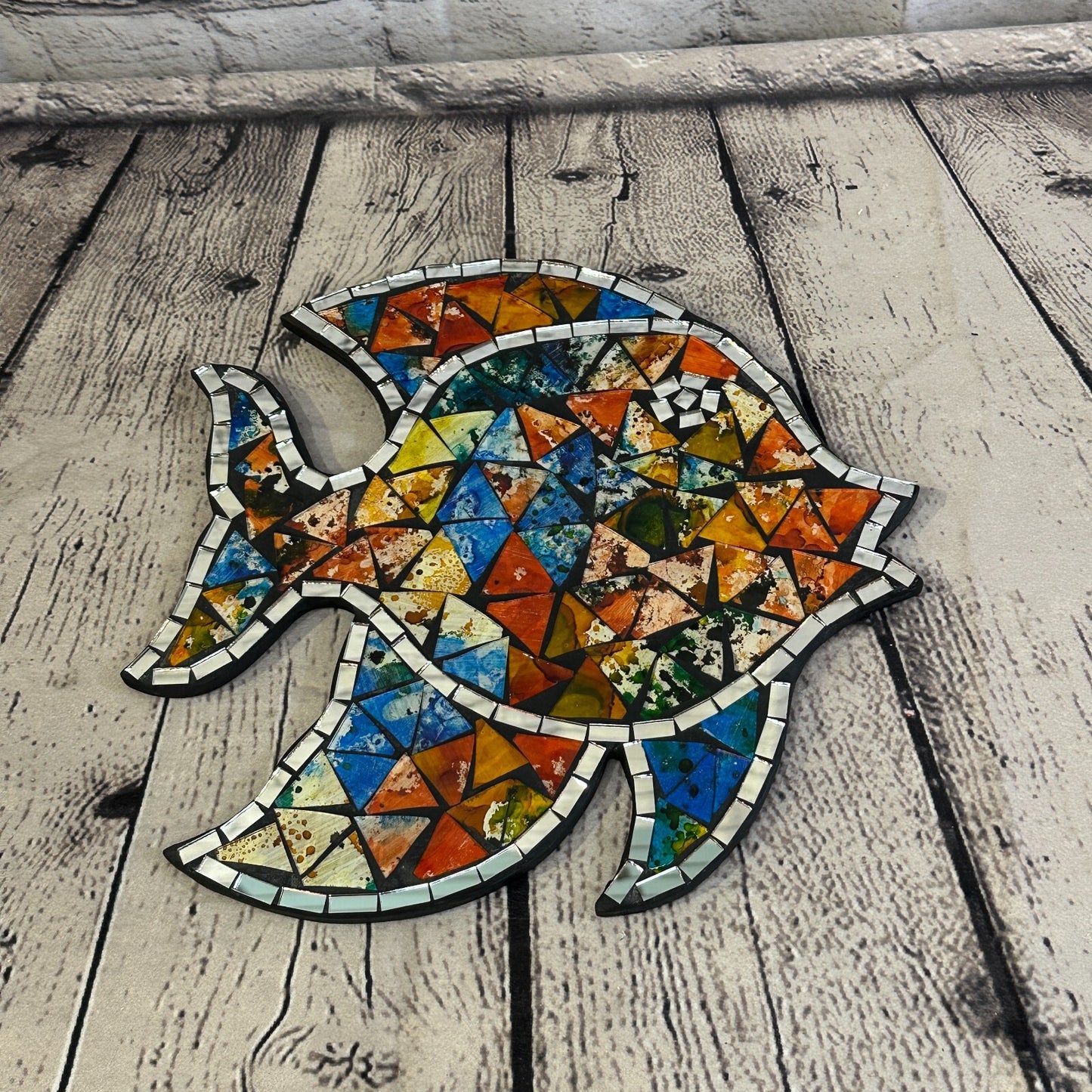 Rainbow Pastel Tropical Fish Mosaic Tile Wall Mirror 25cm x 25cm Handmade New