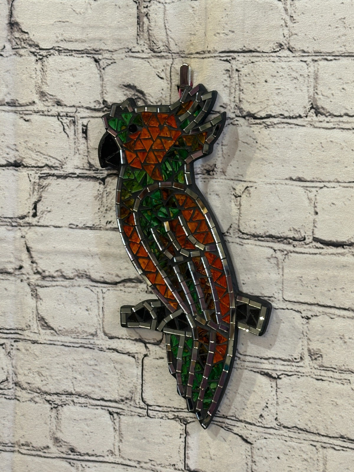 Orange Green Tropical Parrot Mosaic Tile Wall Mirror 30cm x 15cm Handmade New
