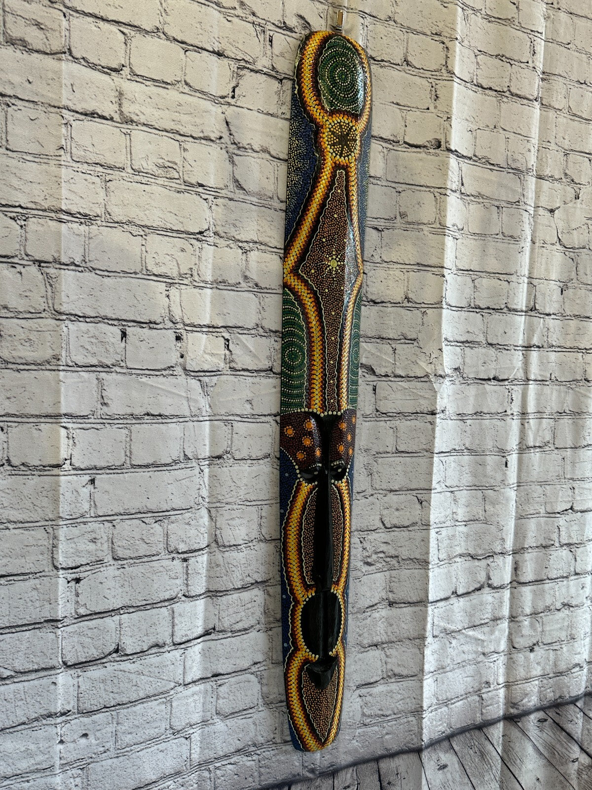 Mask 100cm Carved Wooden Dot Painted Ethnic Tribal Tiki Wall Art Handmade No 8