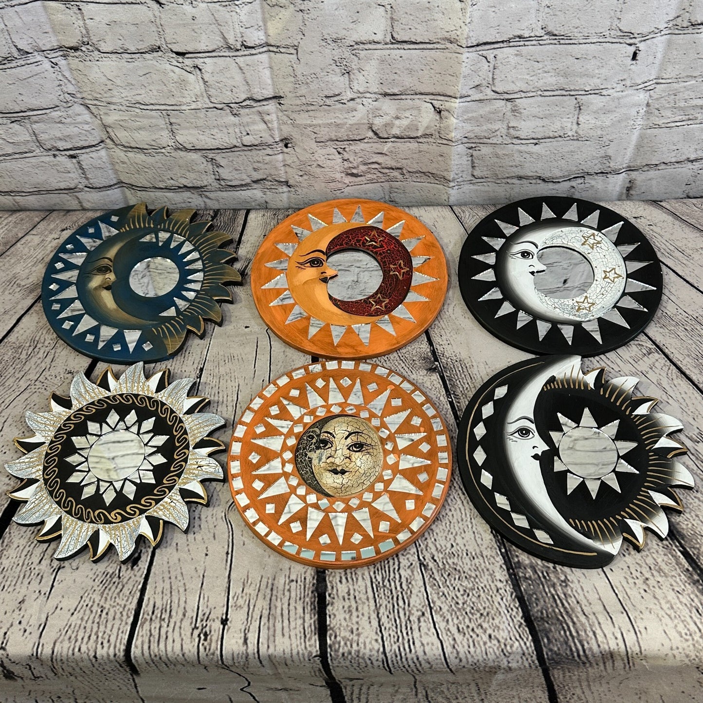 Sun Moon Face Mosaic Tile Wall Mirror 20cm x 20cm 8 Inches Handmade Fairtrade