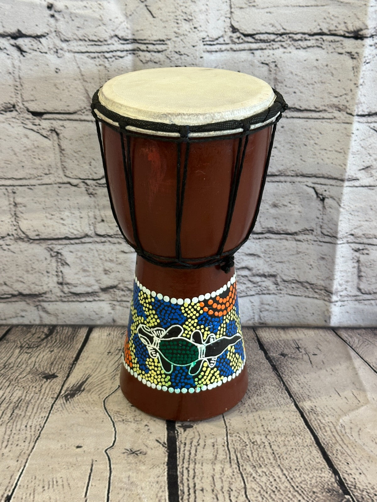 25cm Painted Wooden Djembe Bongo Painted African Influenced Drum High Handmade