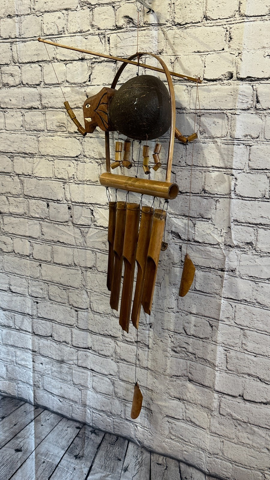 Elephant With Chimes Bamboo Windchime 60cm Garden Gift Summer Handmade Chimes