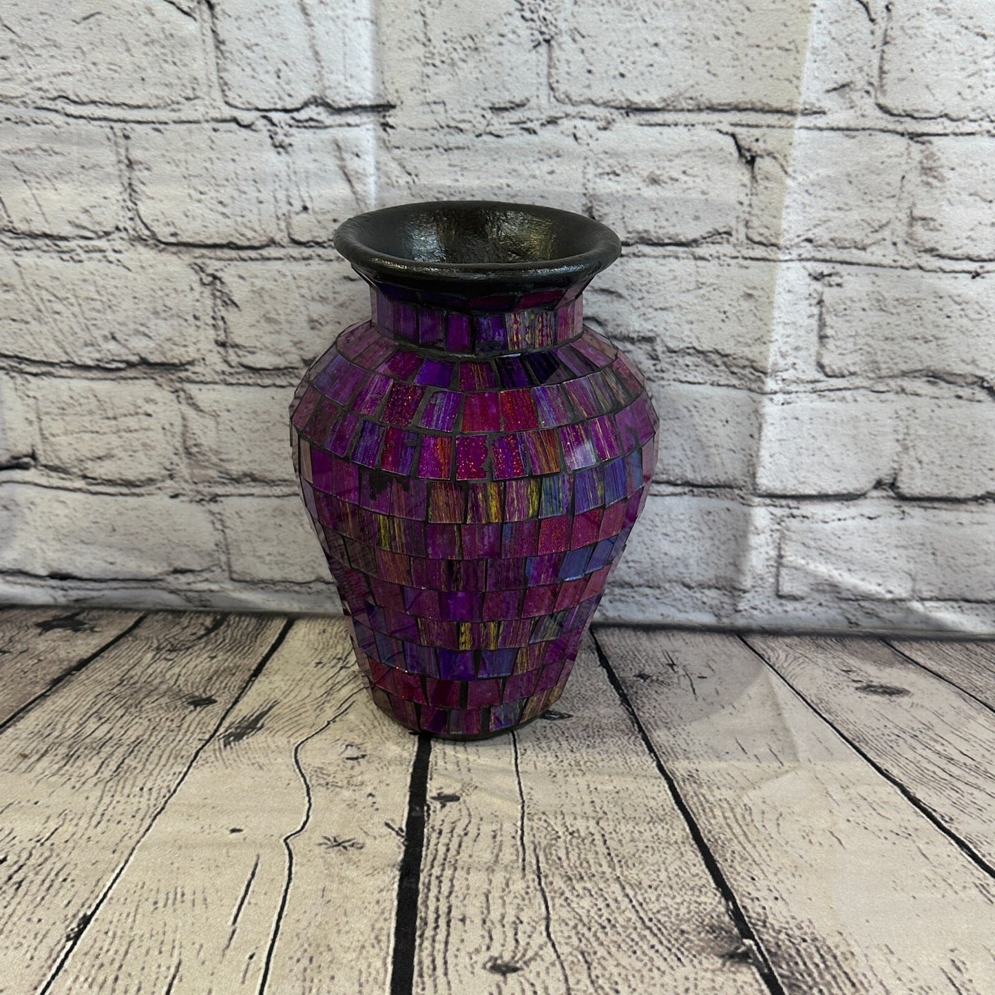 20cm Purple Hand Painted Glass Mosaic Terracotta Vase Vessel Ceramic Pottery