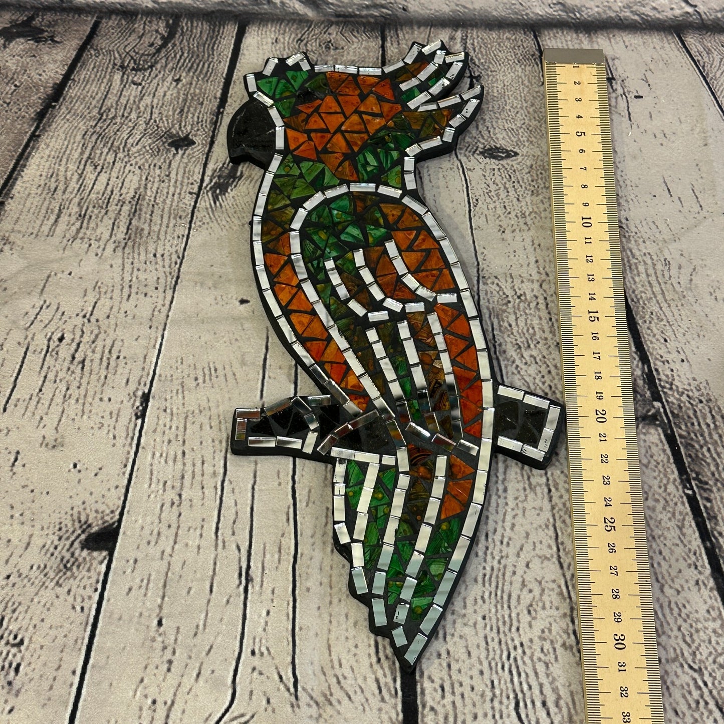 Orange Green Tropical Parrot Mosaic Tile Wall Mirror 30cm x 15cm Handmade New