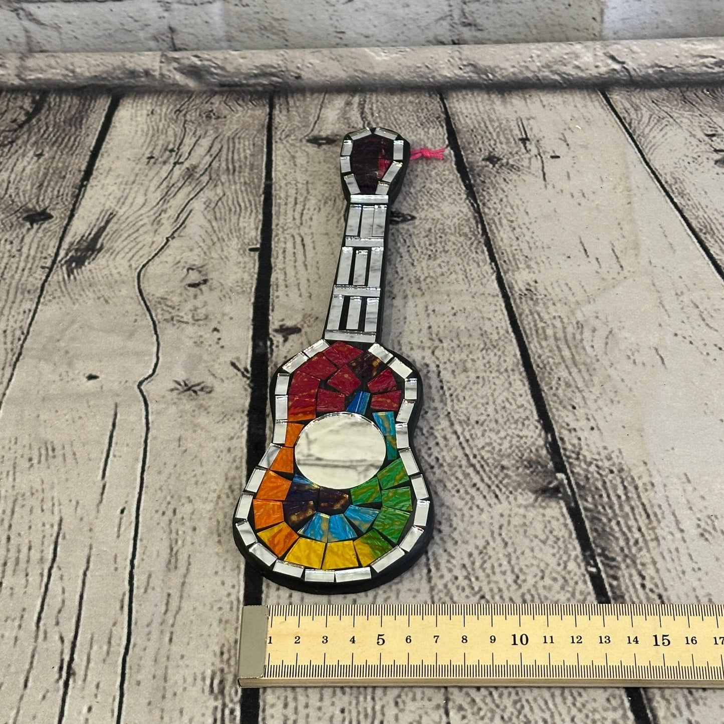 Bright Rainbow Acoustic Guitar Mosaic Tile Wall Mirror 20cm x 8cm Handmade New