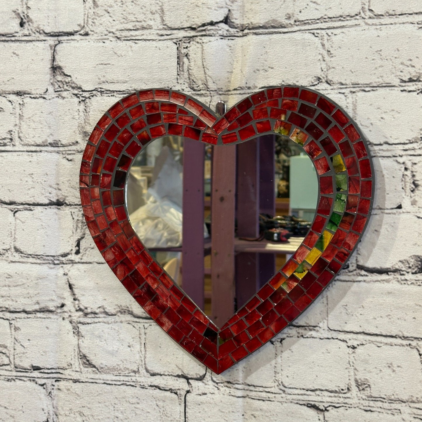 Red Heart Shape Mosaic Tile Wall Mirror 28cm x 25cm 10 Inches Handmade New