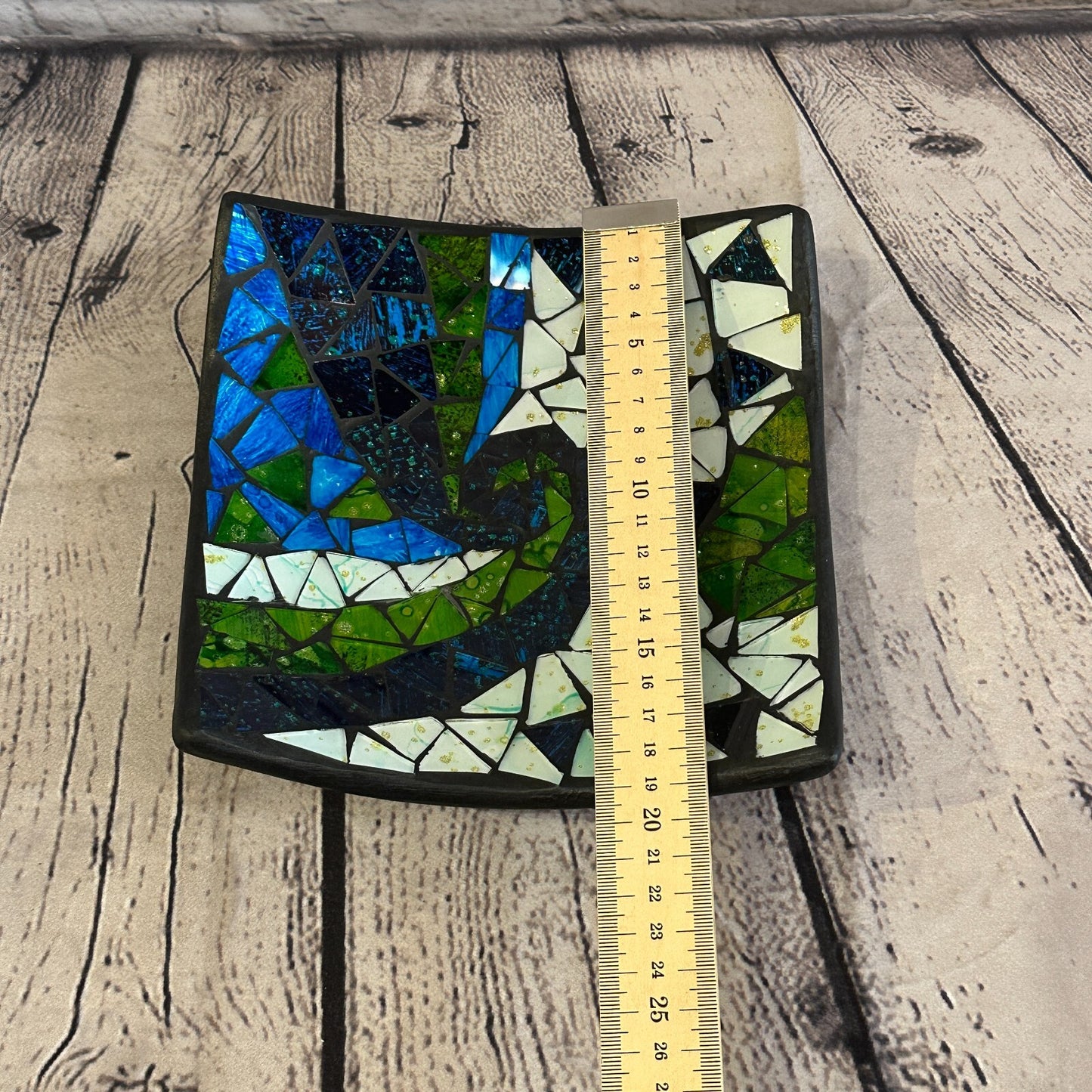 20cm Blue Green Swirl Square Mosaic Handmade Ceramic Glass Tile Bowl Fruit