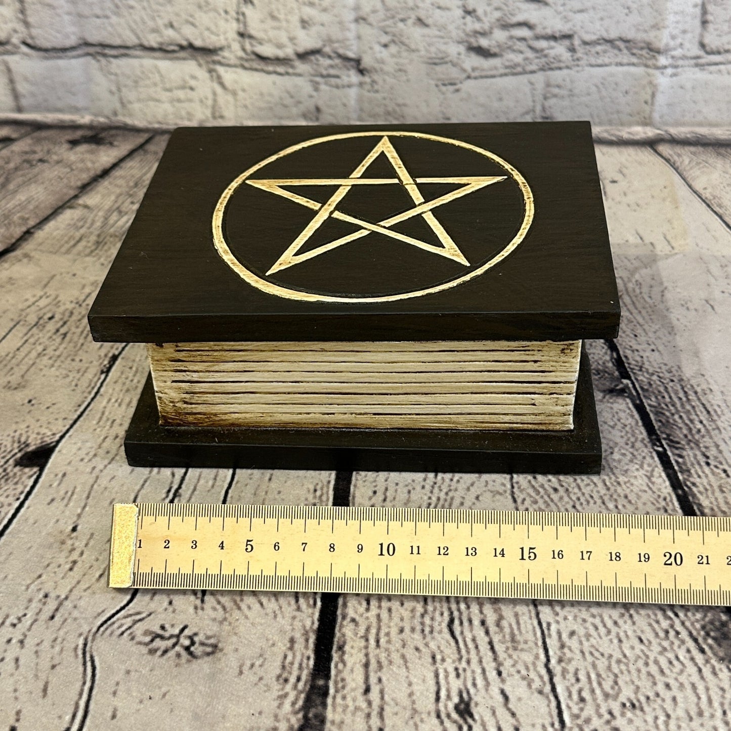 18cm x 12cm Book Wooden Gothic Pentagram Symbol Coffin Jewellery Trinket Box