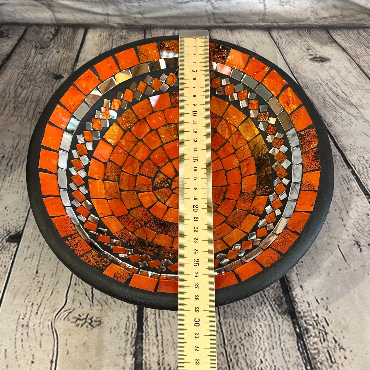 28cm Orange Round Mosaic Handmade Ceramic Glass Tile Bowl Fruit