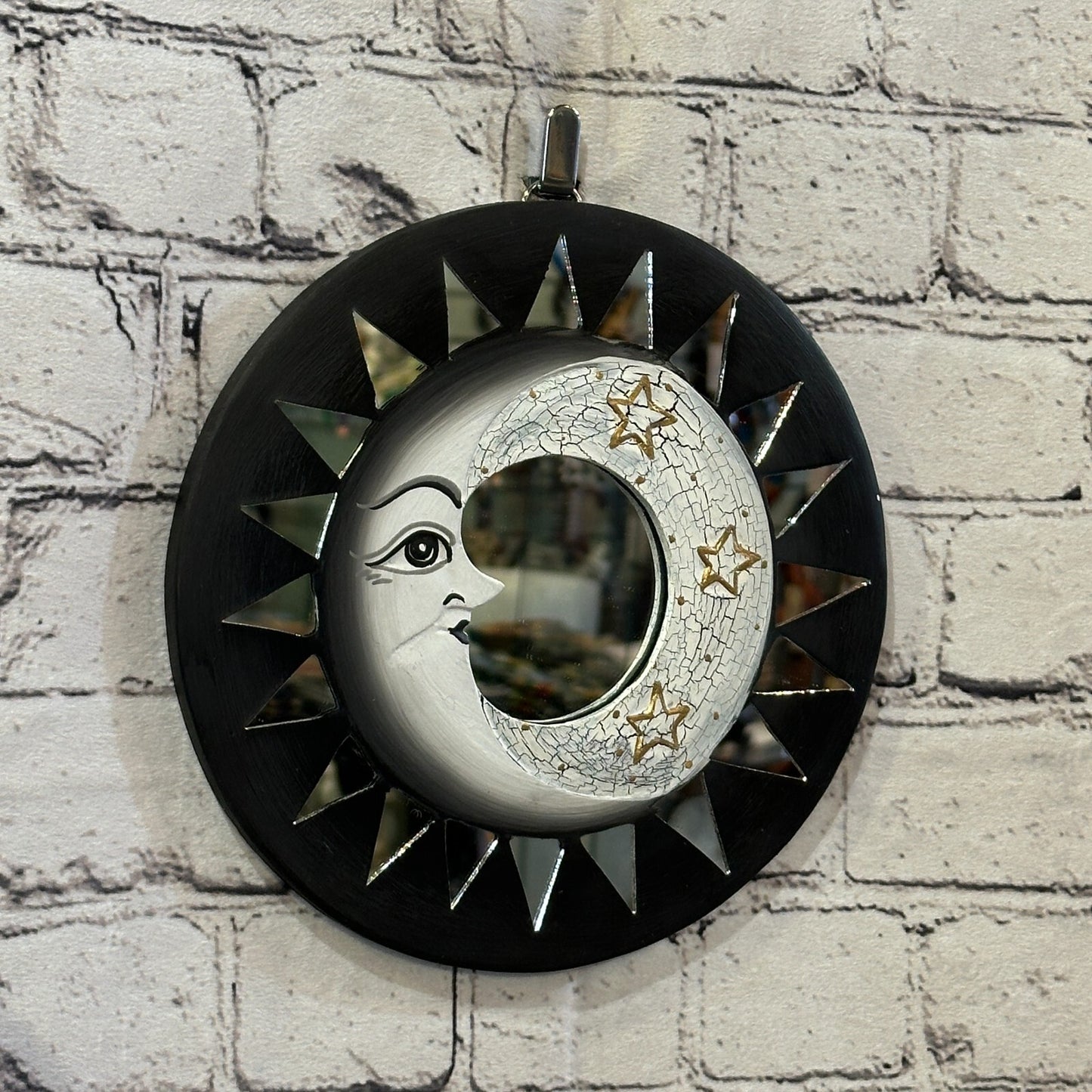 Black Full Moon Mosaic Tile Wall Mirror 20cm x 20cm 8 Inches Handmade Fairtrade