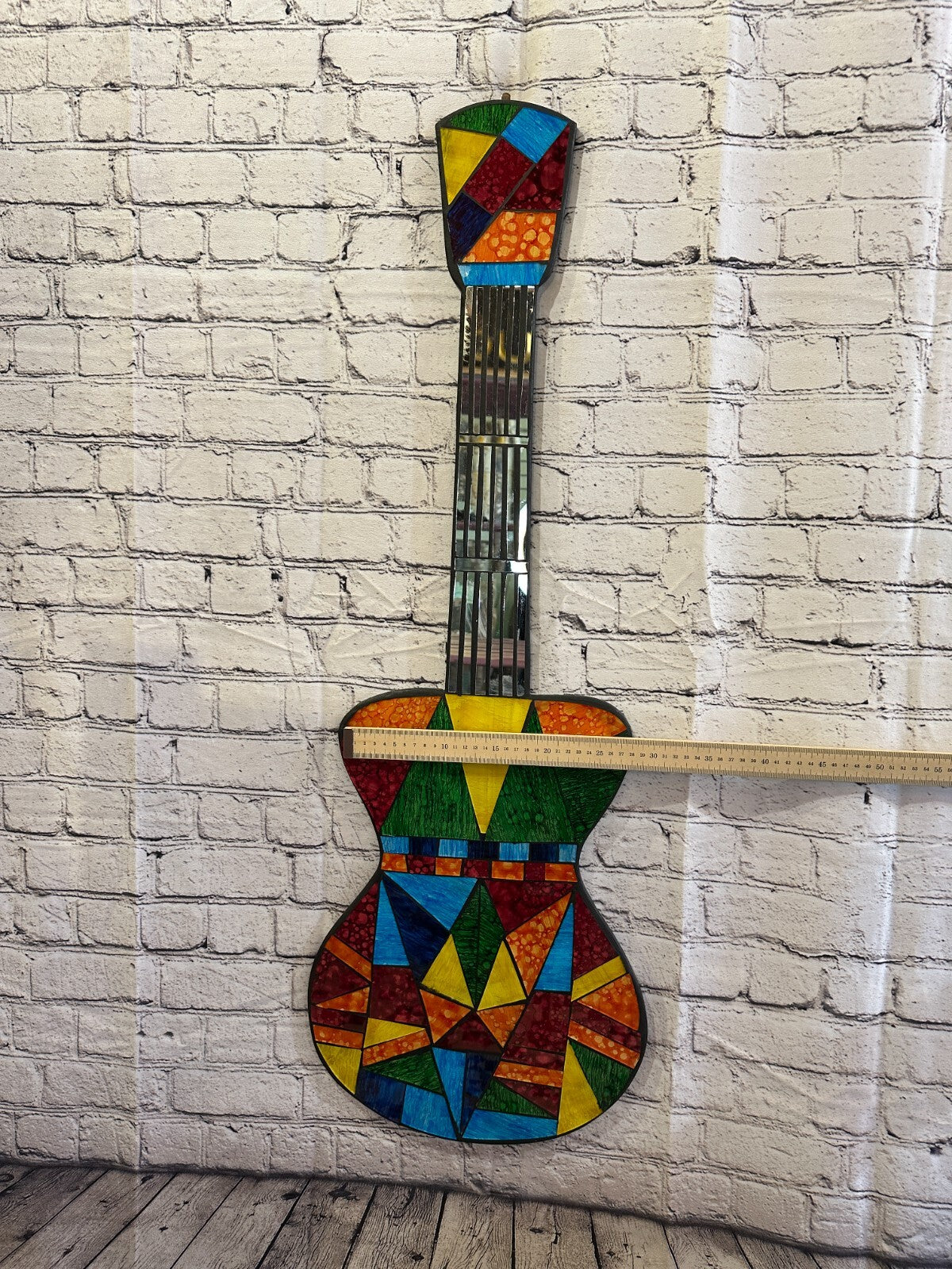 Bright Rainbow Guitar Mosaic Tile Wall Mirror 100cm x 30cm Handmade New