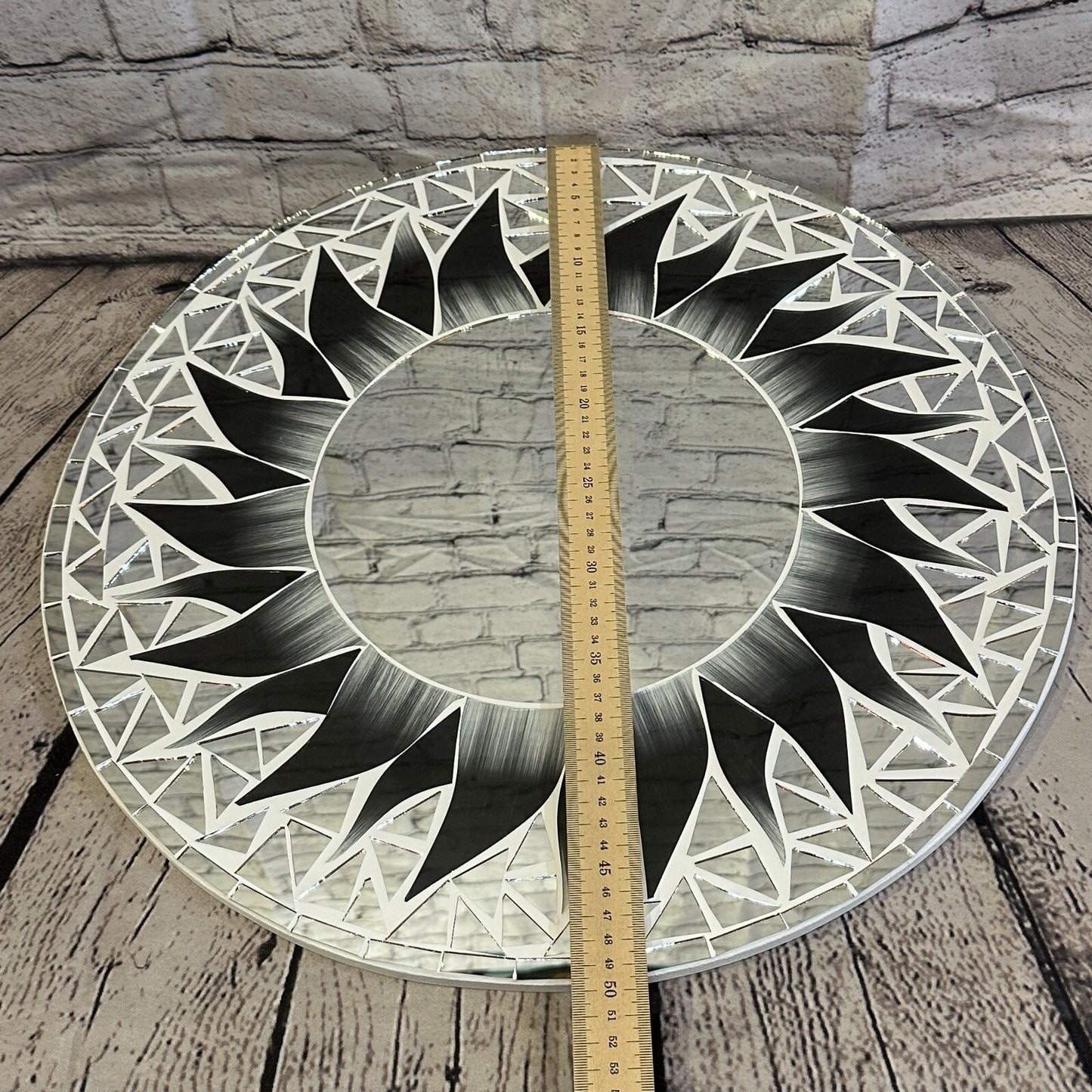 Black Flame Sun Mosaic Tile Wall Mirror 50cm x 50cm 20 Inches Handmade New