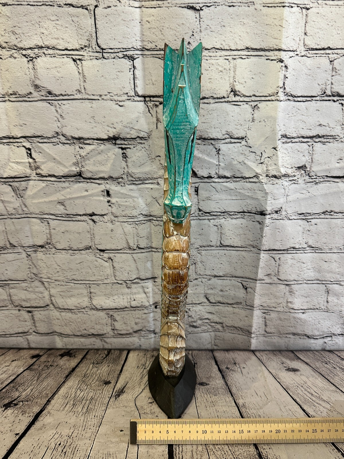 50cm Green Brown Wooden Shabby Seahorse Statue Ornament Fair Trade Handcarved