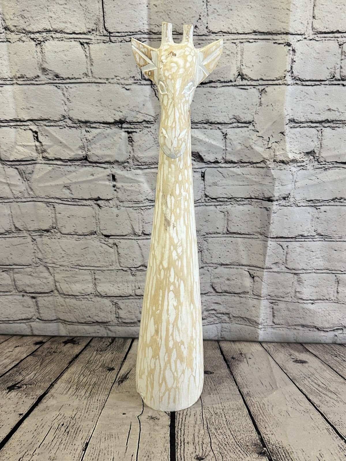 White Wooden Giraffe Head With Shabby Pattern 50cm x 10cm Handmade and Fairtrade